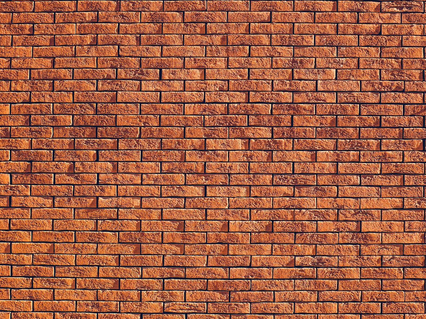 A wall of weathered red bricks.