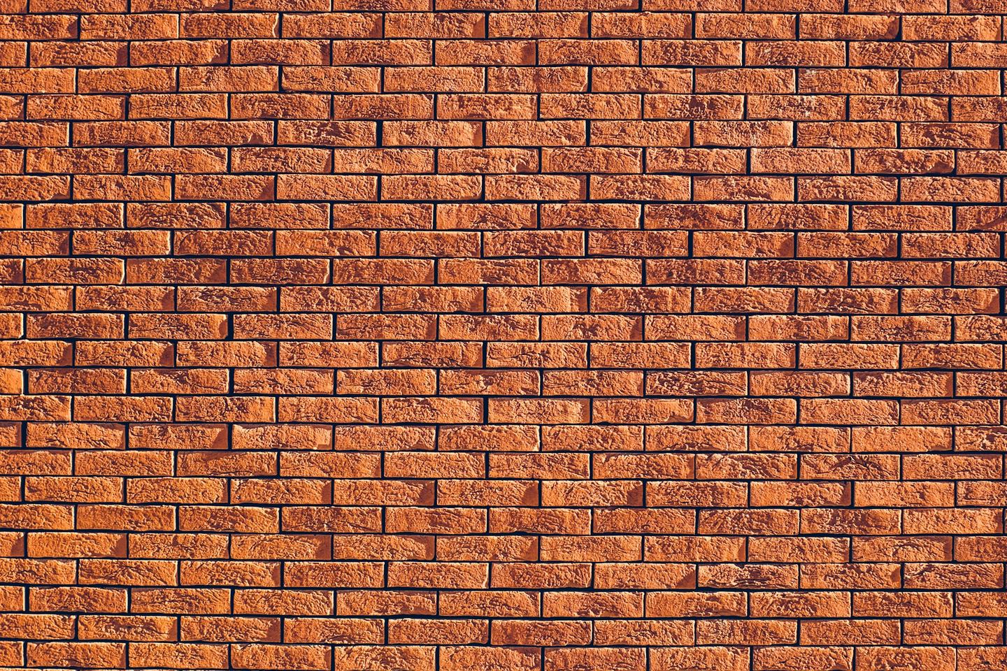 A wall of weathered red bricks.
