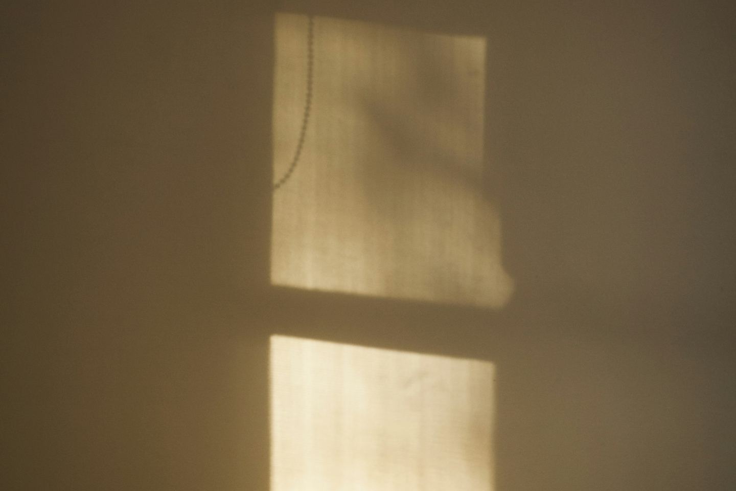 The shadow of a window frame cast on a wall.
